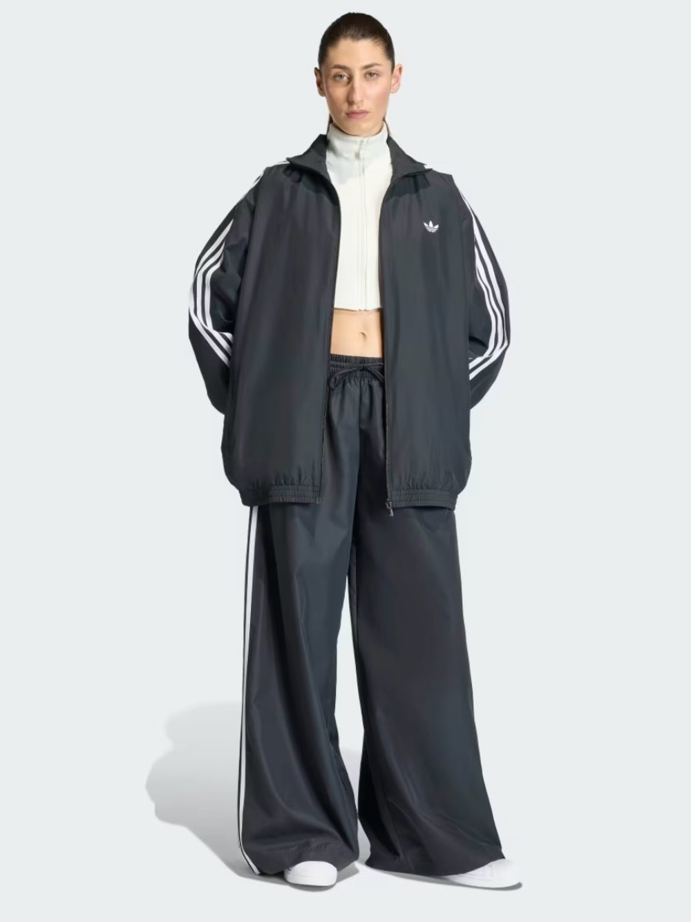 NEW Adidas Wide Leg Track Pants with Three Stripes - Black & White - Picture 3 of 6